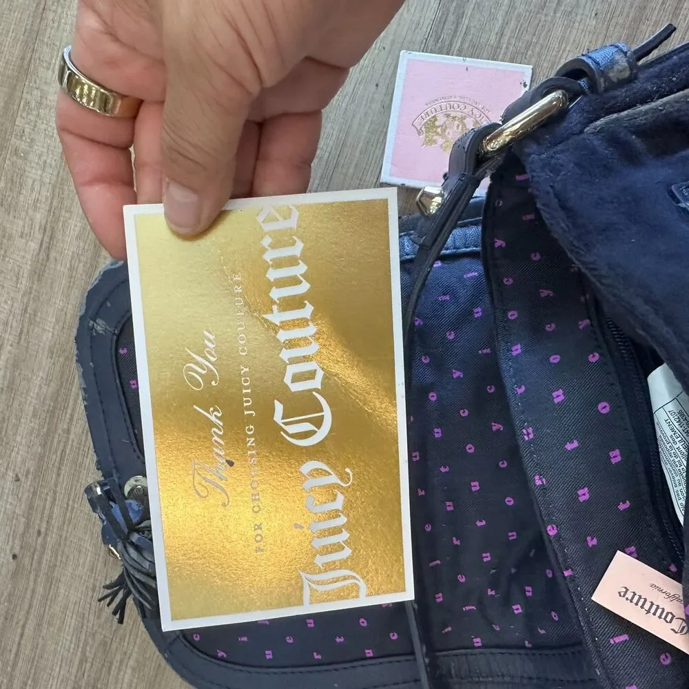 Juicy Couture Pink Scottie Hobo NWT Navy Blue Velour  Embroidered